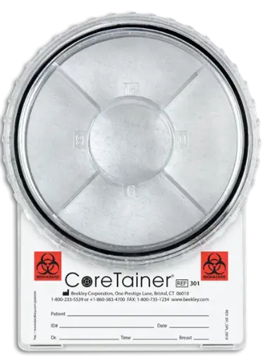 Stereotaktický systém CoreTainer® na zobrazenie a transport jadrovej biopsie s hodinovým oddeľovačom na manuálny odber jadra 301